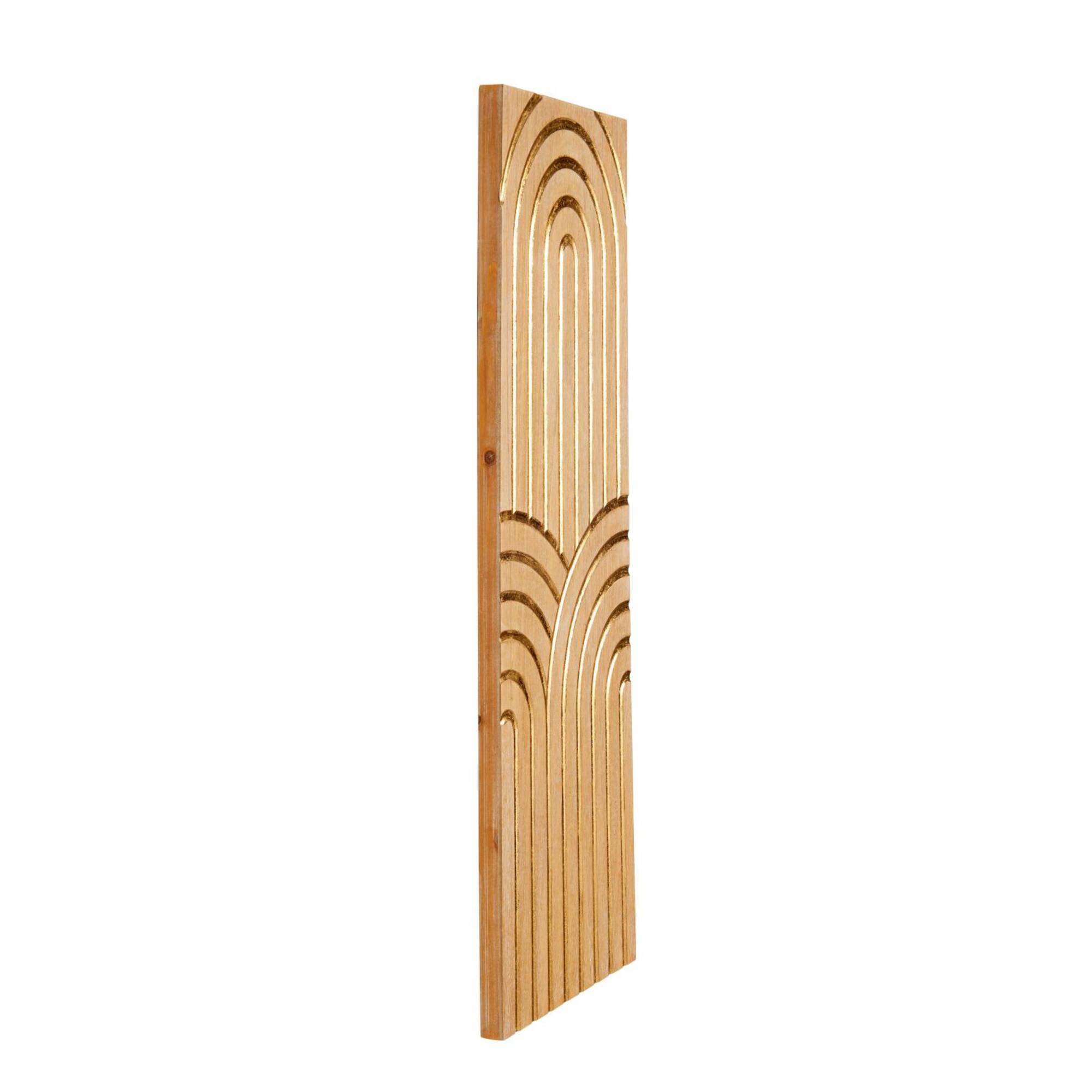43" x 16" Light Brown Wood Geometric Panel Home Wall Décor with Overlapping Gold Arches